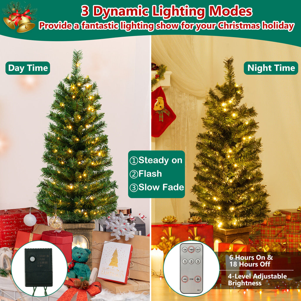 Pre-Lit Potted Christmas Tree with LED Lights and Antique Urn Base