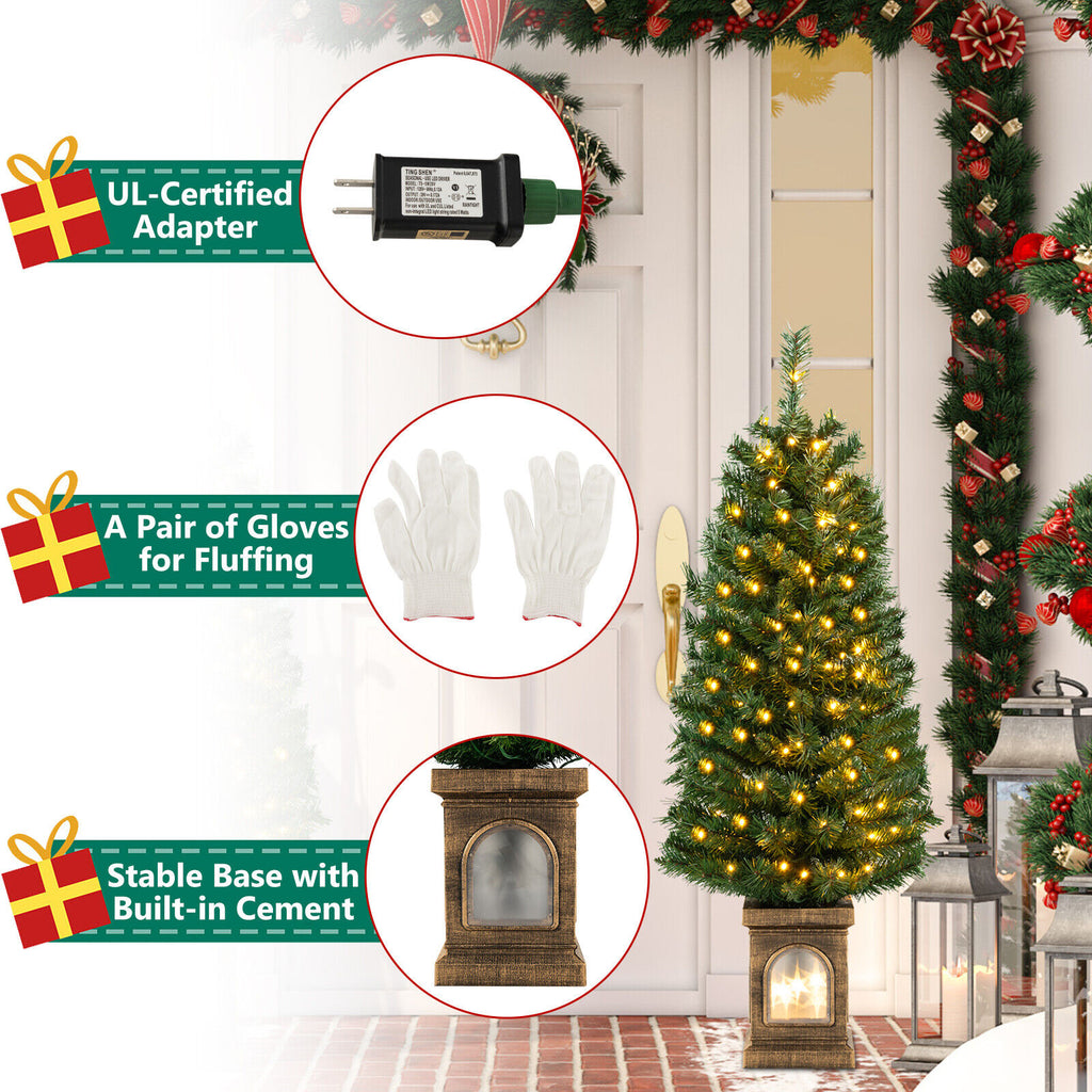 Pre-Lit Potted Christmas Tree with LED Lights and Antique Urn Base