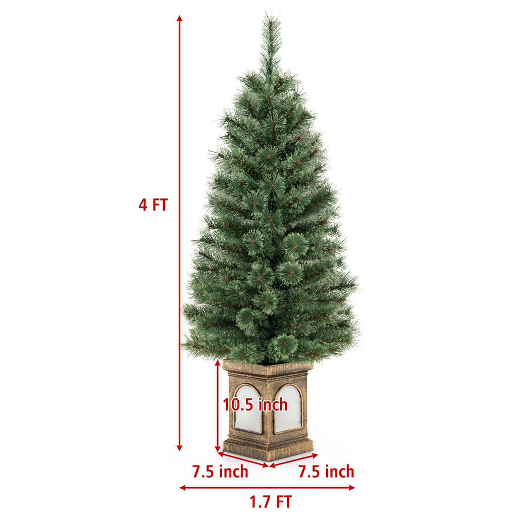 Pre-Lit Potted Christmas Tree with LED Lights and Antique Urn Base