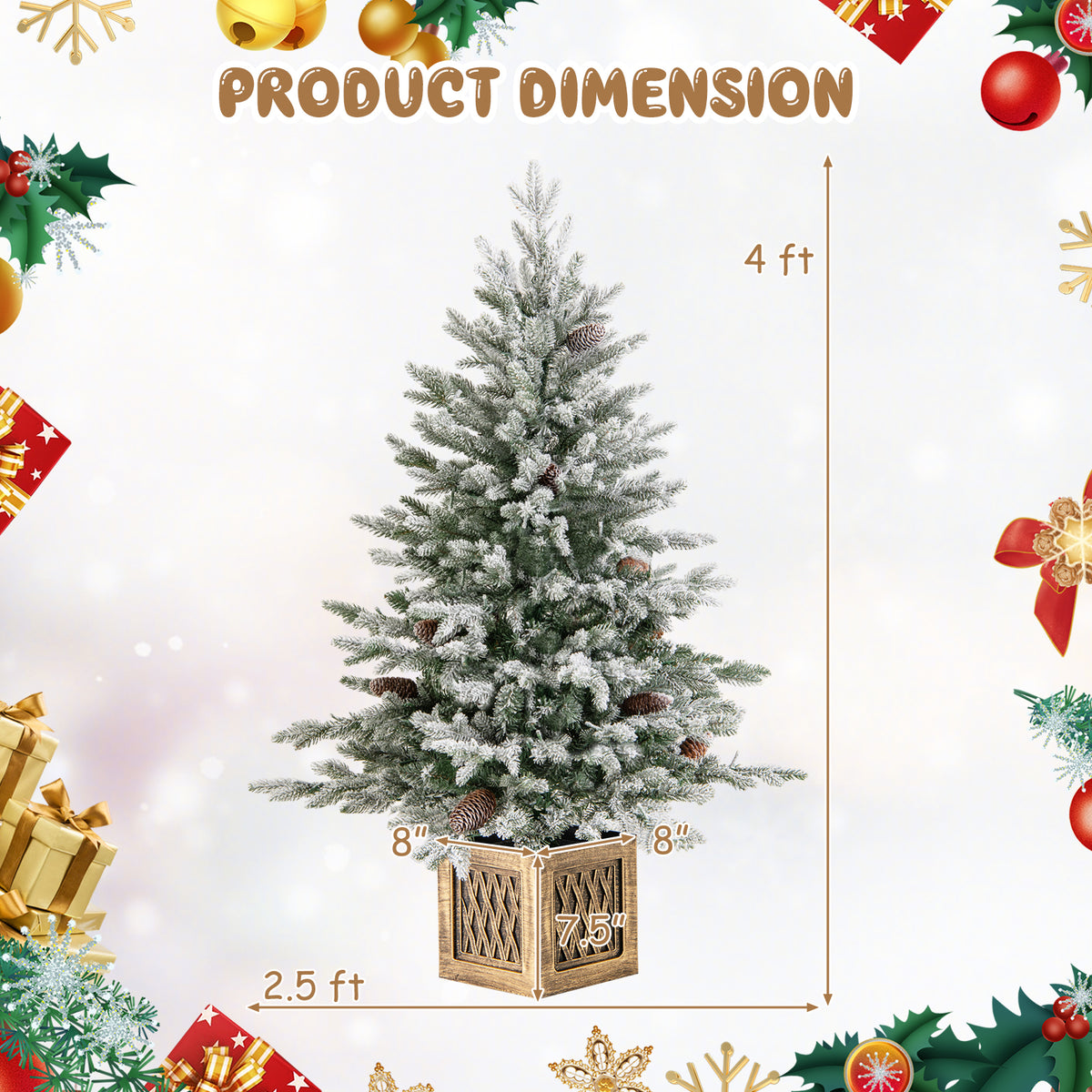 Pre-lit Artificial Christmas Tree with 100 LED Lights and Snow-Flocked Branches