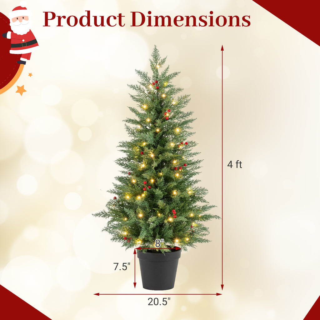 Pre-lit Christmas Tree Set with 70 Warm White LED Lights - 2 Pack, 4FT
