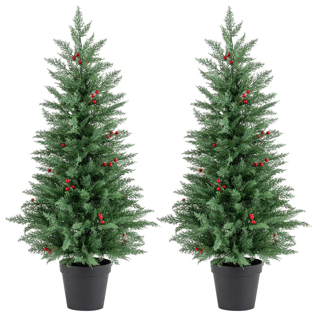 Pre-lit Christmas Tree Set with 70 Warm White LED Lights - 2 Pack, 4FT