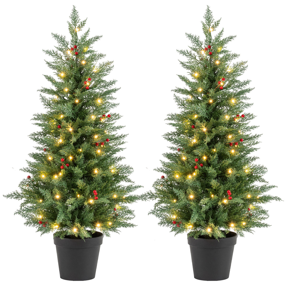 Pre-lit Christmas Tree Set with 70 Warm White LED Lights - 2 Pack, 4FT