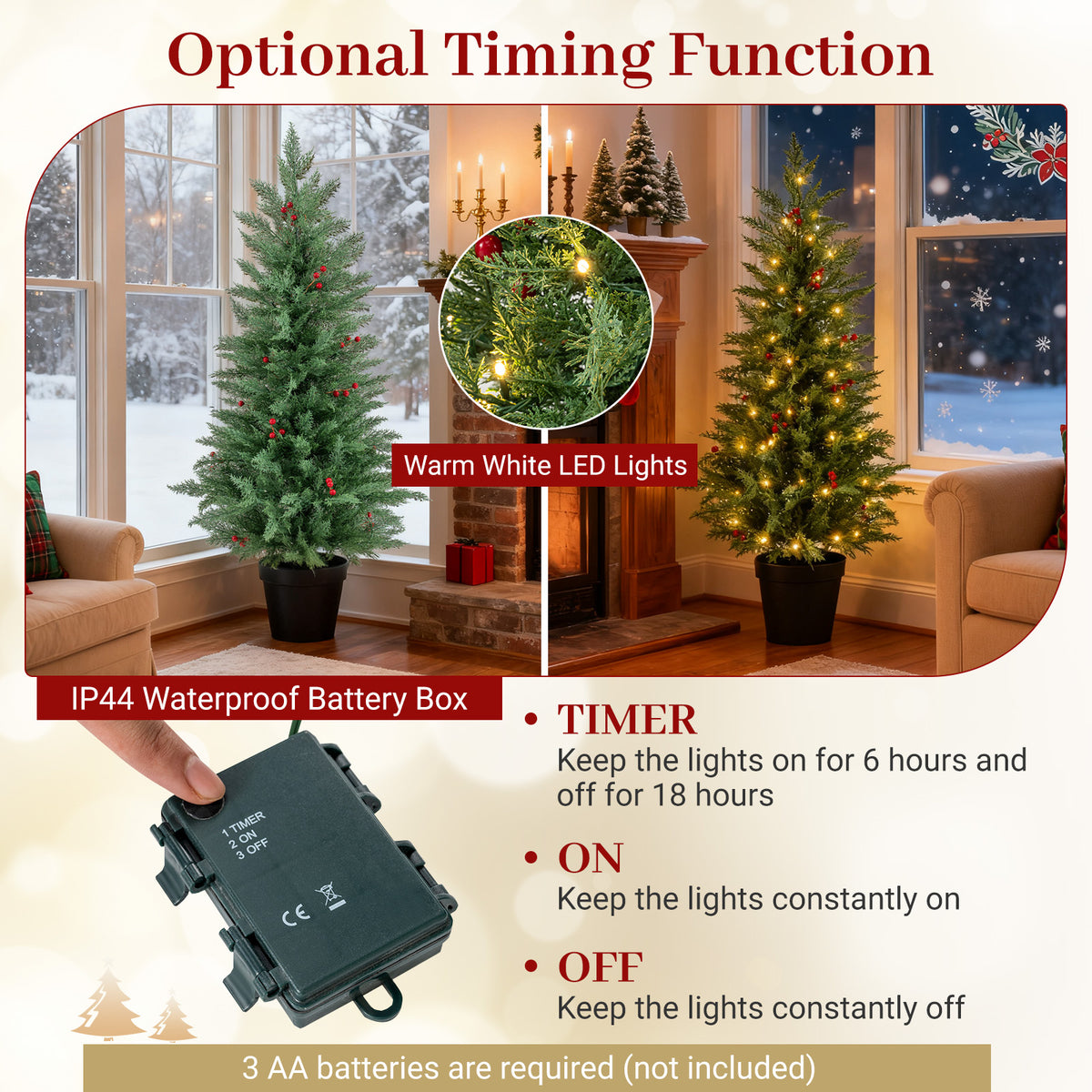 Pre-lit Christmas Tree Set with 70 Warm White LED Lights - 2 Pack, 4FT
