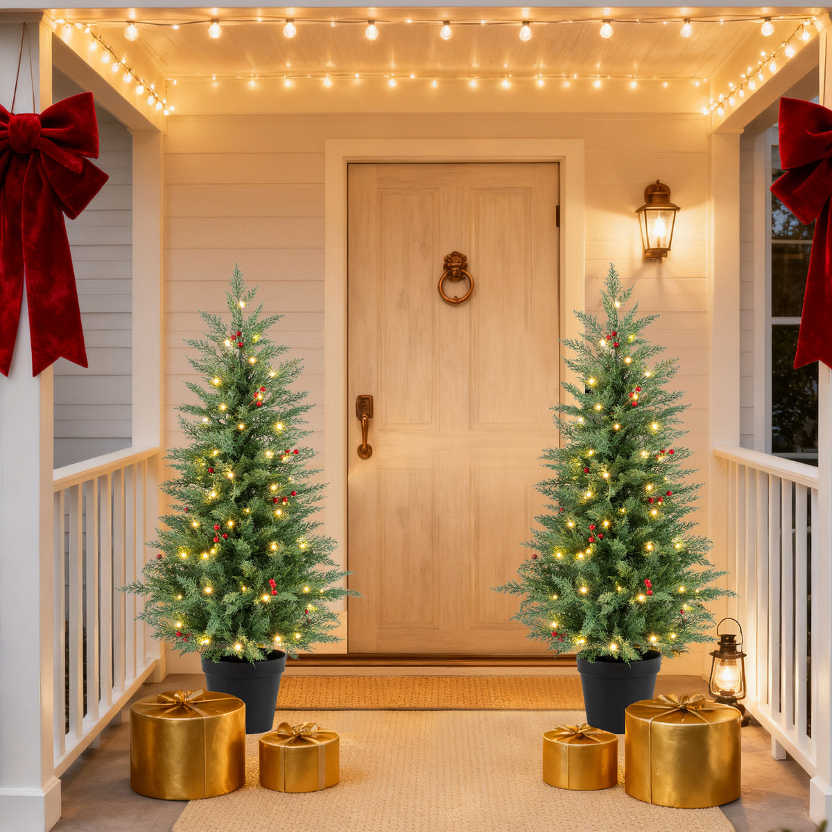 Pre-lit Christmas Tree Set with 70 Warm White LED Lights - 2 Pack, 4FT