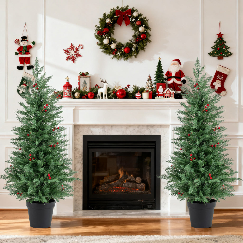 Pre-lit Christmas Tree Set with 70 Warm White LED Lights - 2 Pack, 4FT