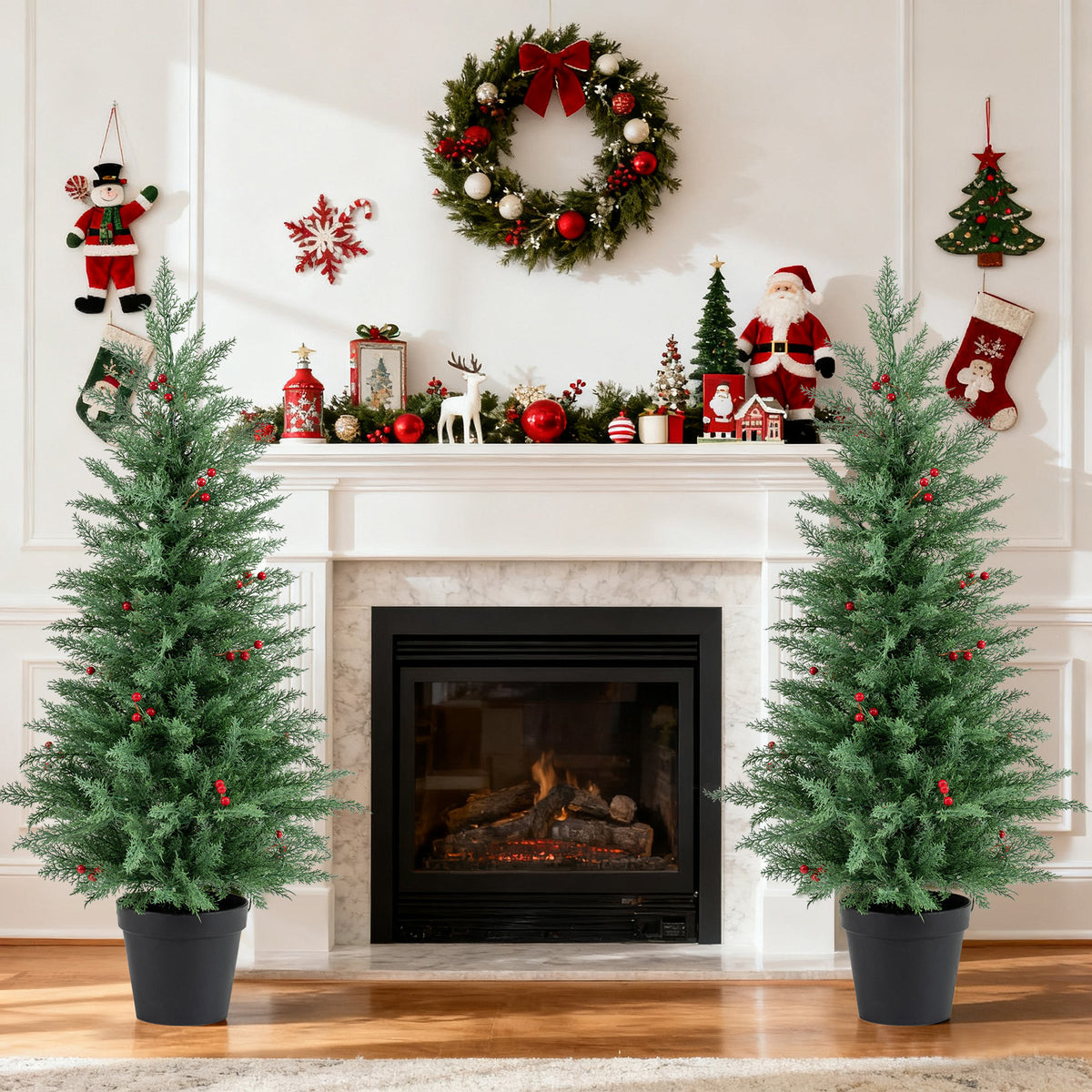 Pre-lit Christmas Tree Set with 70 Warm White LED Lights - 2 Pack, 4FT