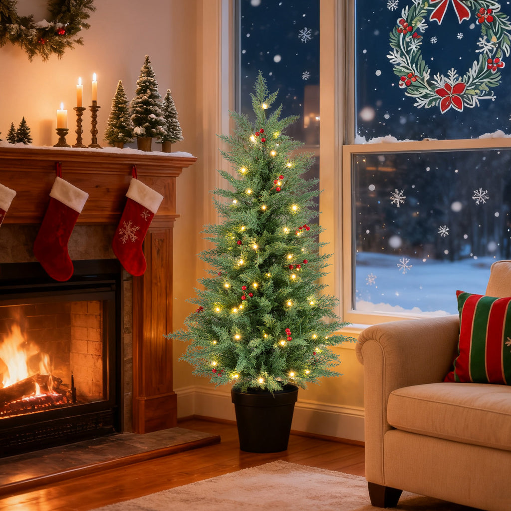 Pre-lit Christmas Tree Set with 70 Warm White LED Lights - 2 Pack, 4FT