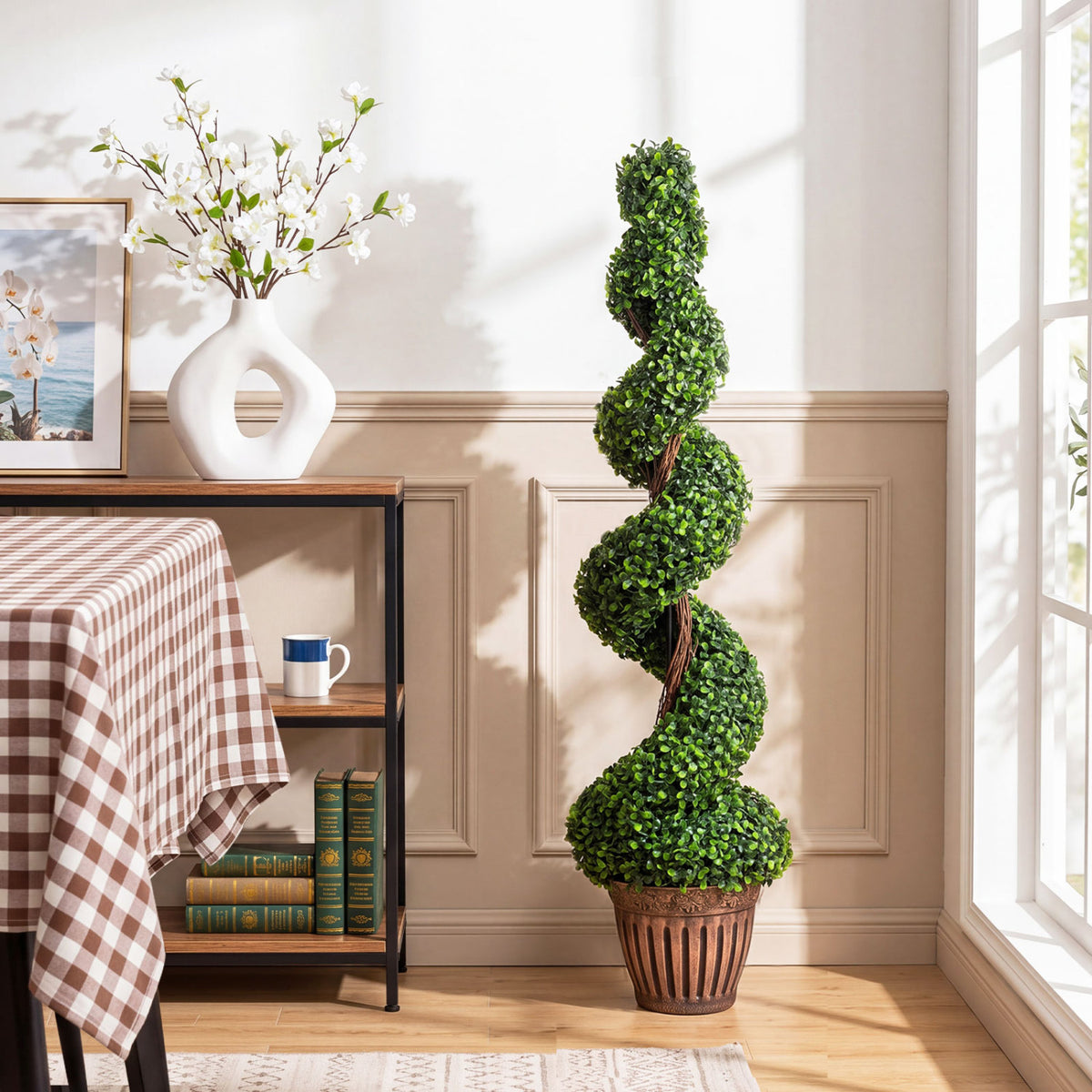 Artificial Spiral Boxwood Tree with Green Leaves - 4 Feet Indoor Outdoor Decor - Variation: Green Leaves, 1 Pack
