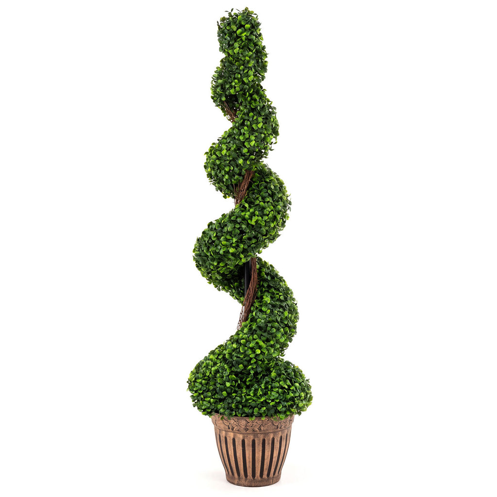 Artificial Spiral Boxwood Tree with Green Leaves - 4 Feet Indoor Outdoor Decor - Variation: Green Leaves, 1 Pack