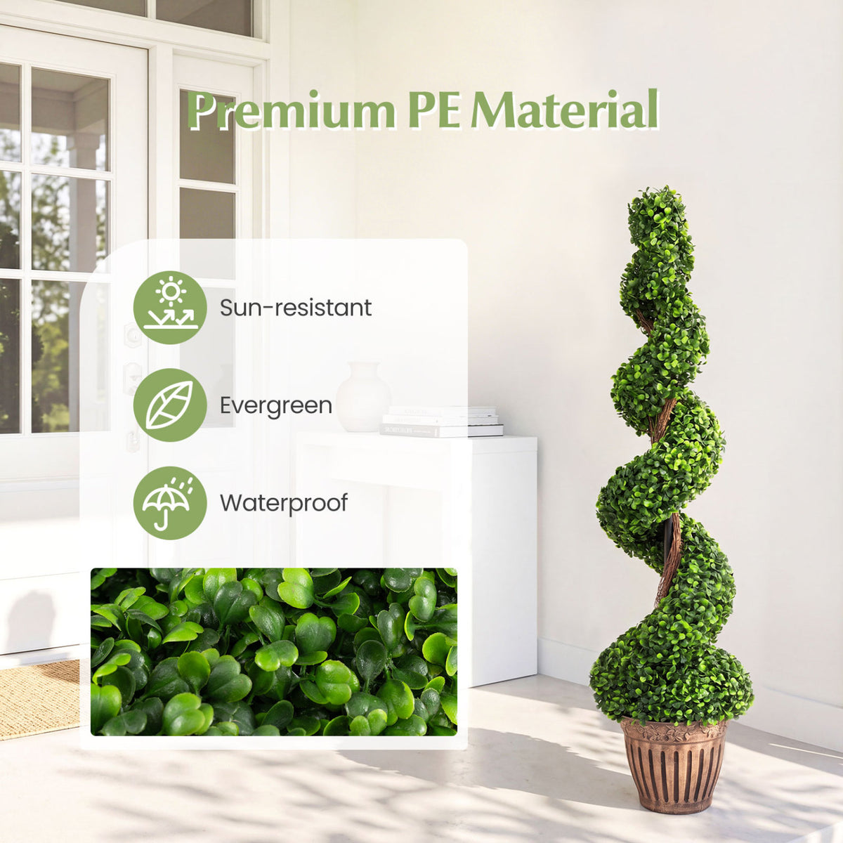 Artificial Spiral Boxwood Tree with Green Leaves - 4 Feet Indoor Outdoor Decor - Variation: Green Leaves, 1 Pack