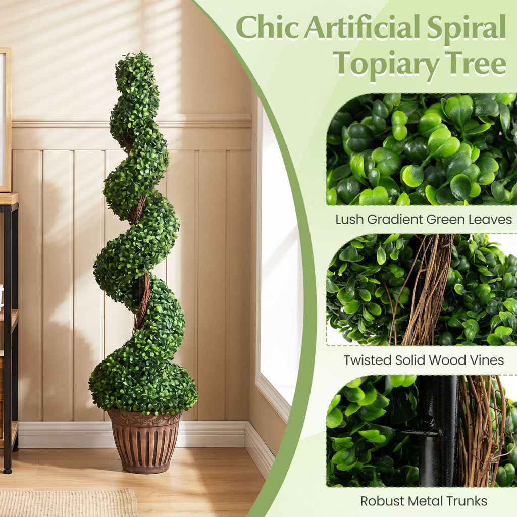 Artificial Spiral Boxwood Tree with Green Leaves - 4 Feet Indoor Outdoor Decor - Variation: Green Leaves, 1 Pack