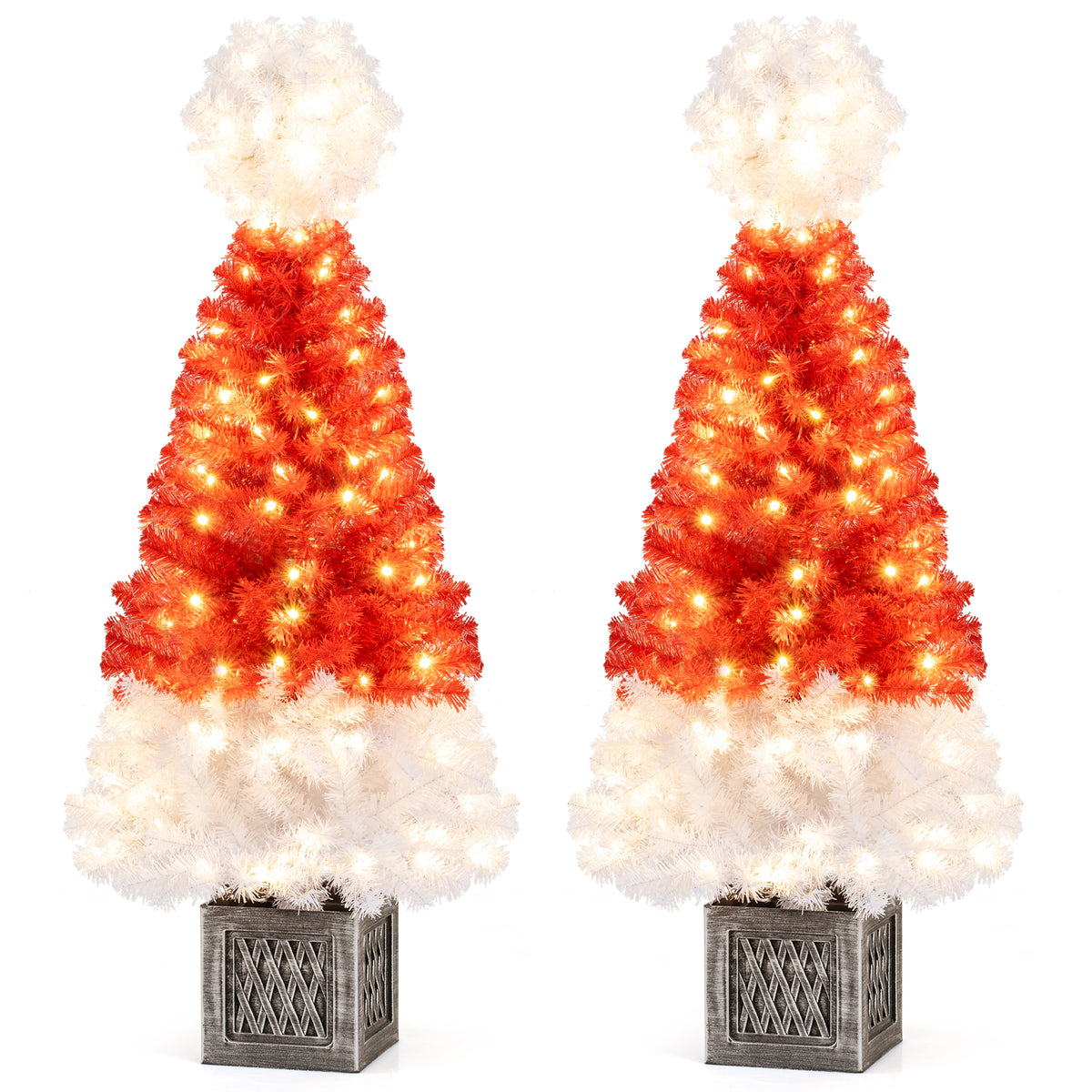 1-Piece 4 Ft Artificial Christmas Tree with LED Lights, Santa Hat Design