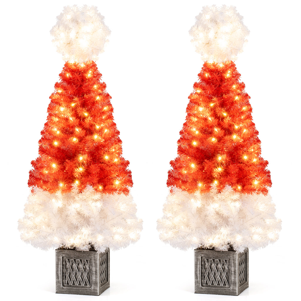 Set of 2 Artificial Christmas Trees 4 Feet with 300 Tips & 100 LED Lights