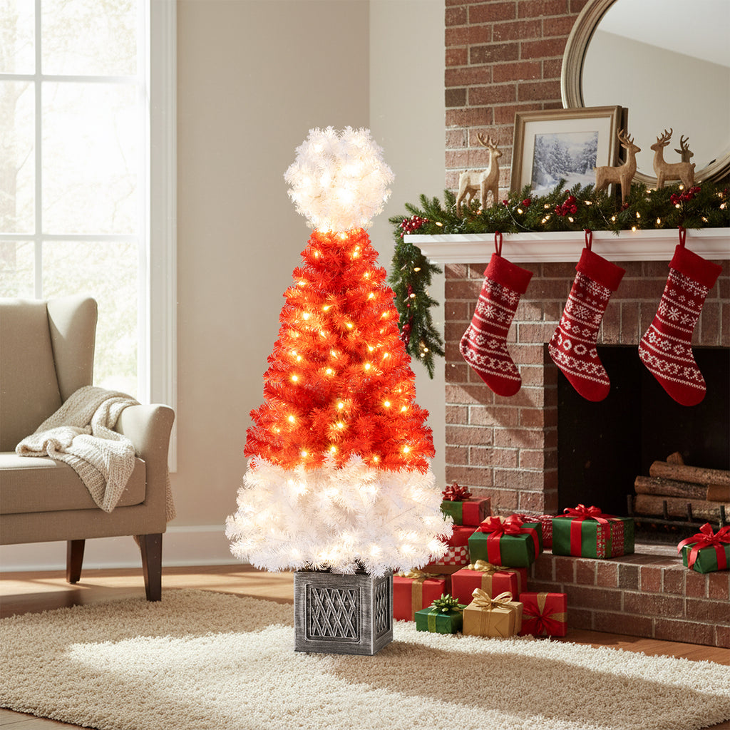 Set of 2 Artificial Christmas Trees 4 Feet with 300 Tips & 100 LED Lights