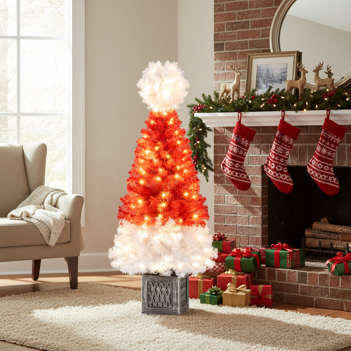 Set of 2 Artificial Christmas Trees 4 Feet with 300 Tips & 100 LED Lights