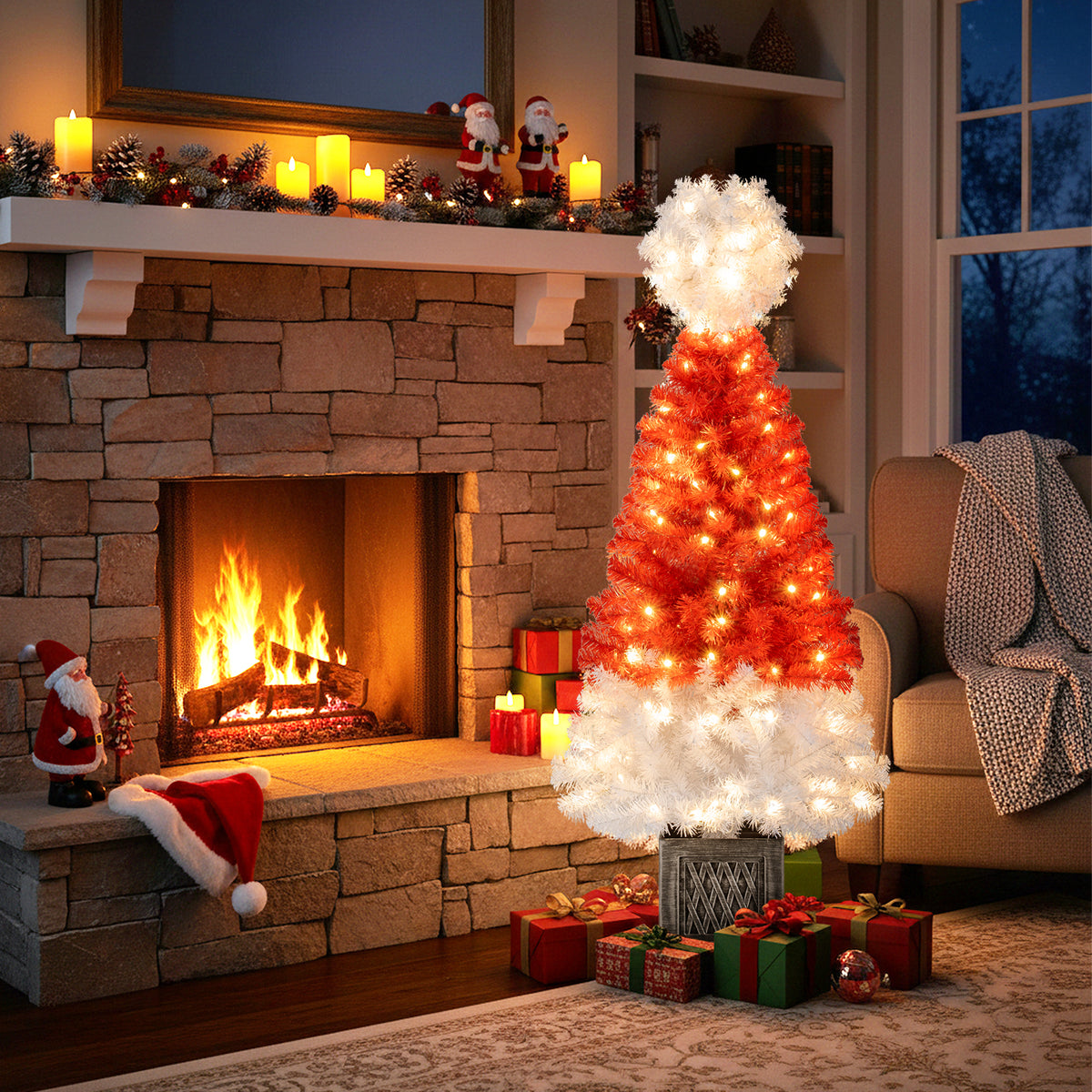 Set of 2 Artificial Christmas Trees 4 Feet with 300 Tips & 100 LED Lights