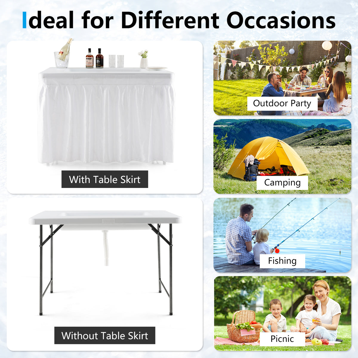 4-Feet Folding Ice Bin Table with Skirt - White