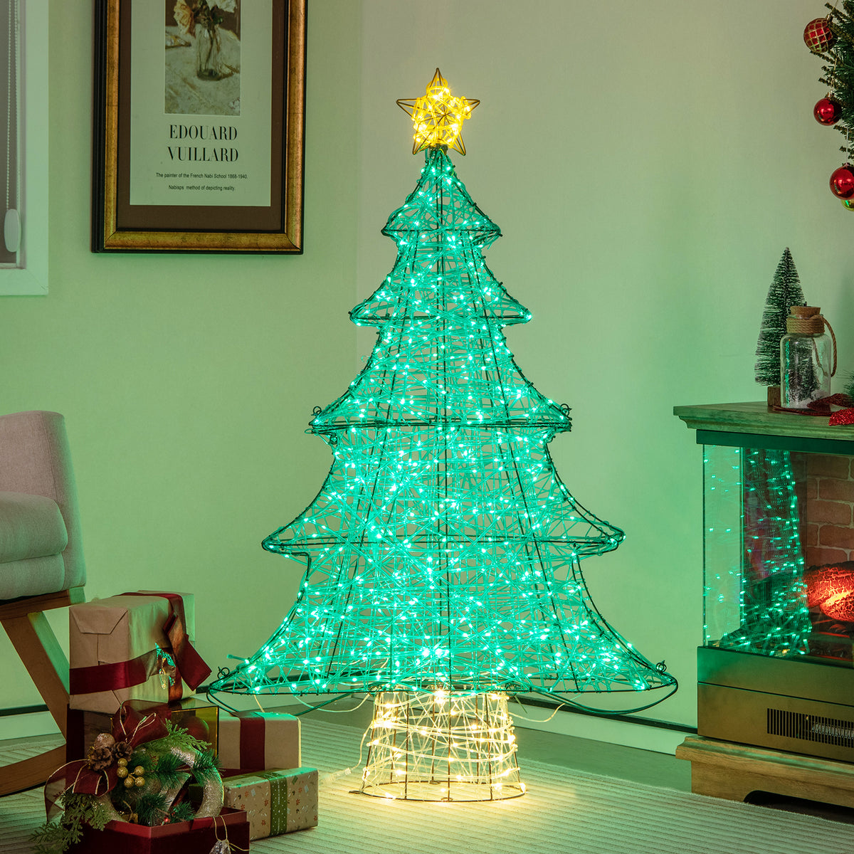 4ft Lighted Artificial Christmas Tree with 520 LED Lights & Top Star - Outdoor Decor