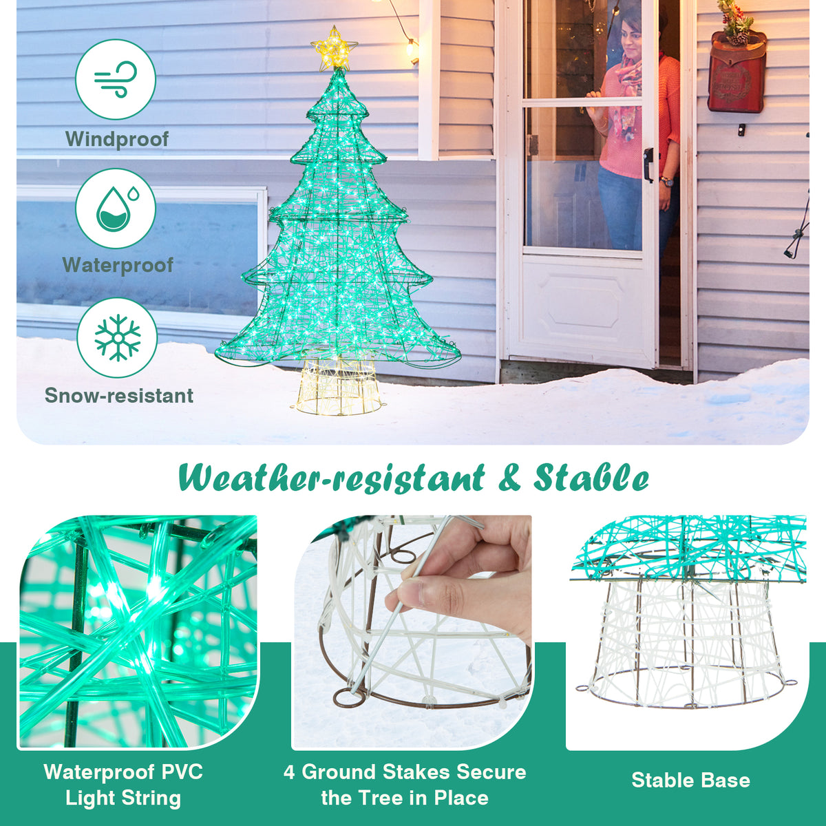 4ft Lighted Artificial Christmas Tree with 520 LED Lights & Top Star - Outdoor Decor