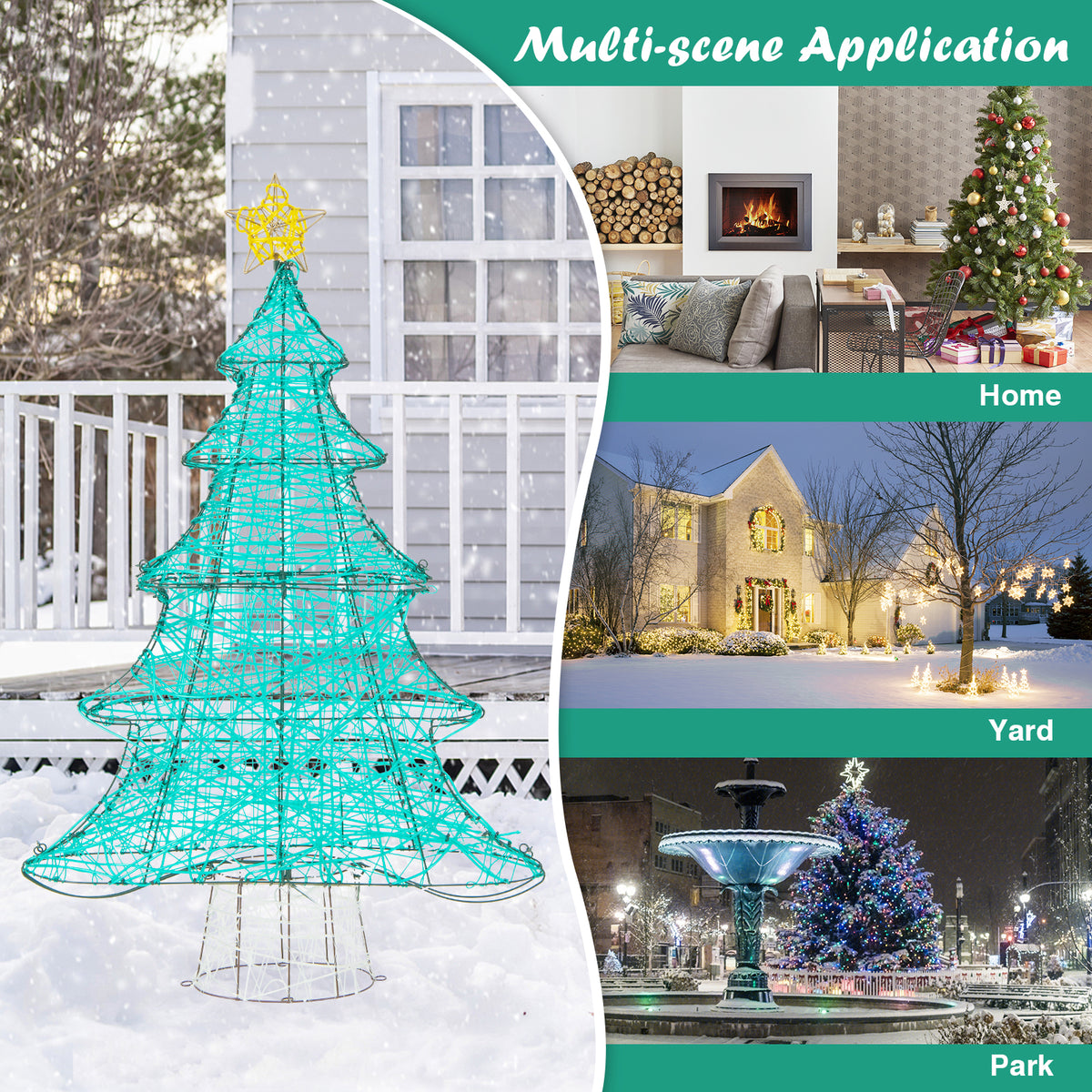 4ft Lighted Artificial Christmas Tree with 520 LED Lights & Top Star - Outdoor Decor