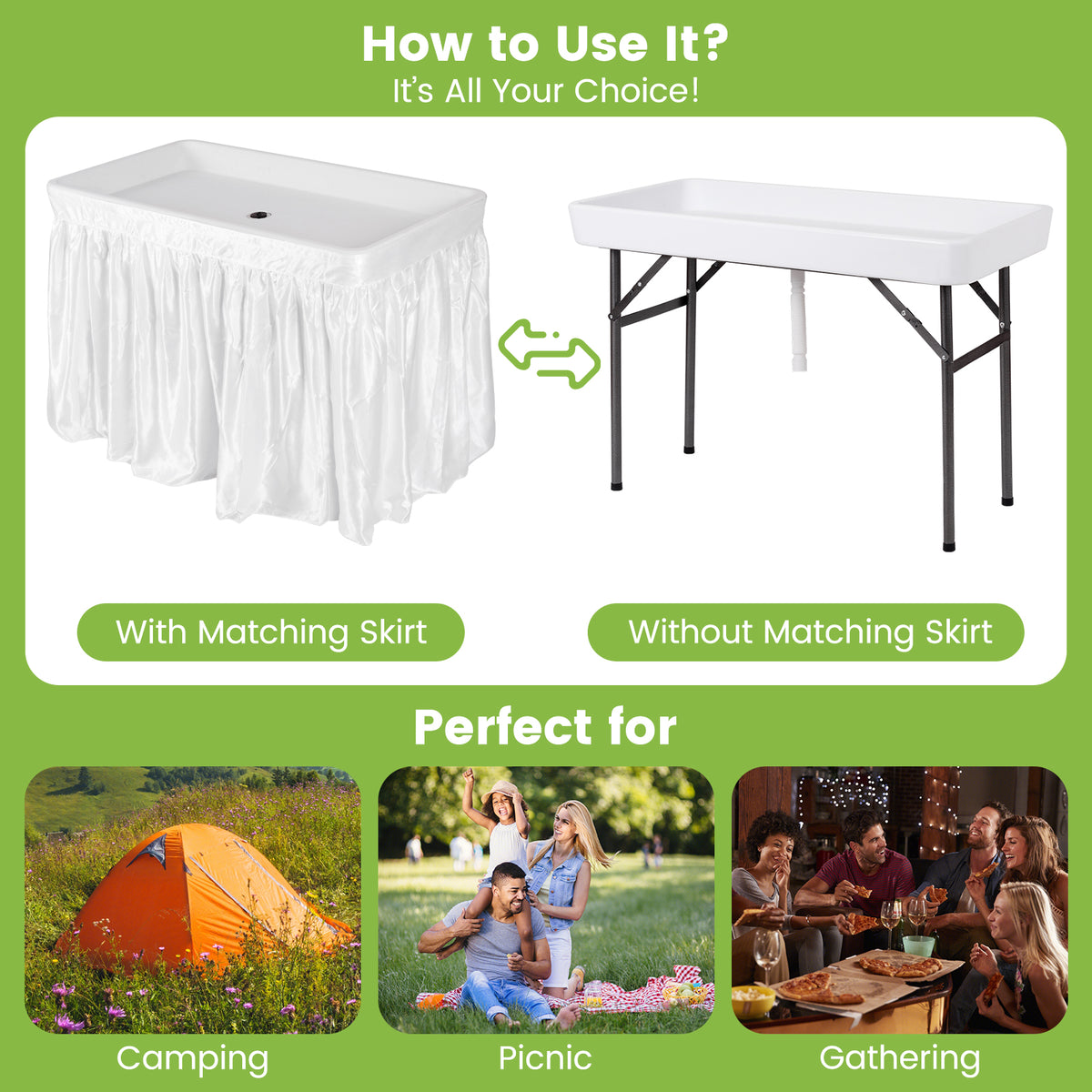 4 Feet Plastic Party Ice Folding Table with Matching Skirt and Bucket