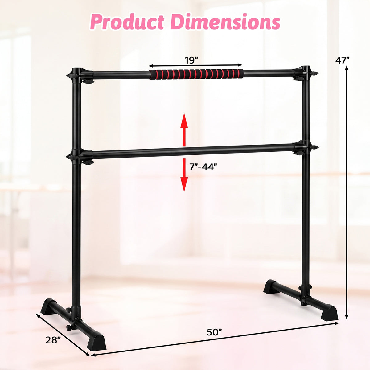 Portable Ballet Barre with Adjustable Height - 4 Feet, Black, Costway