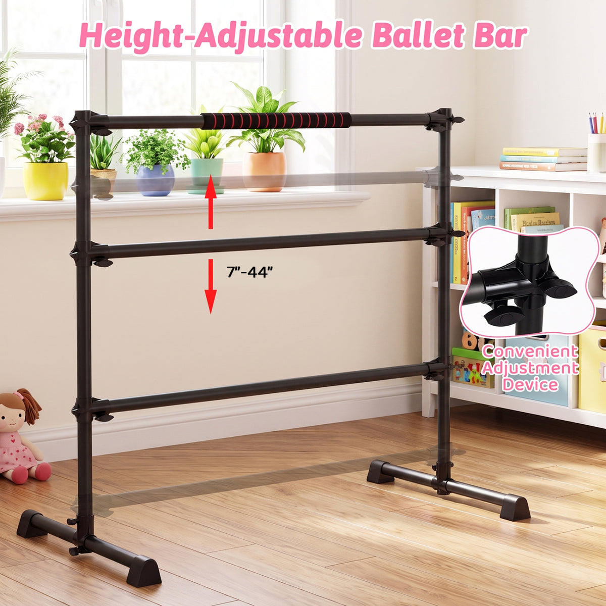 Portable Ballet Barre with Adjustable Height - 4 Feet, Black, Costway