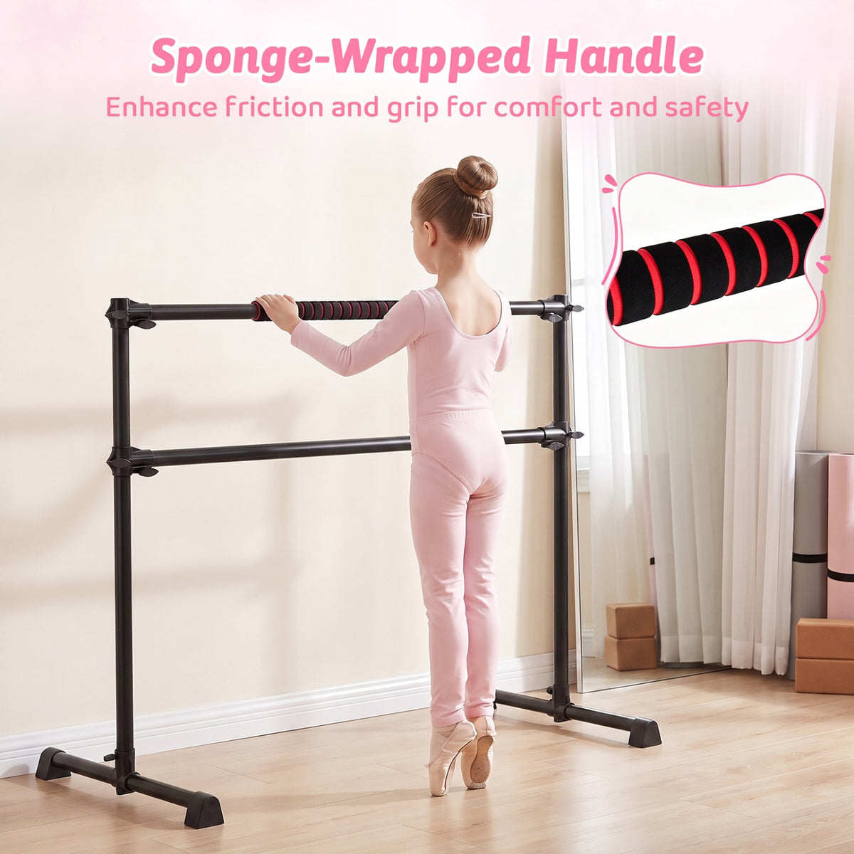 Portable Ballet Barre with Adjustable Height - 4 Feet, Black, Costway