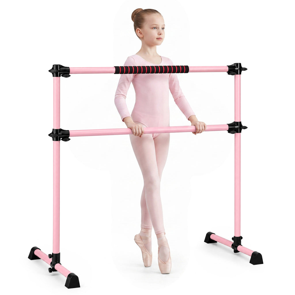 4 Feet Portable Ballet Barre with Adjustable Height - Pink, Lightweight & Stable