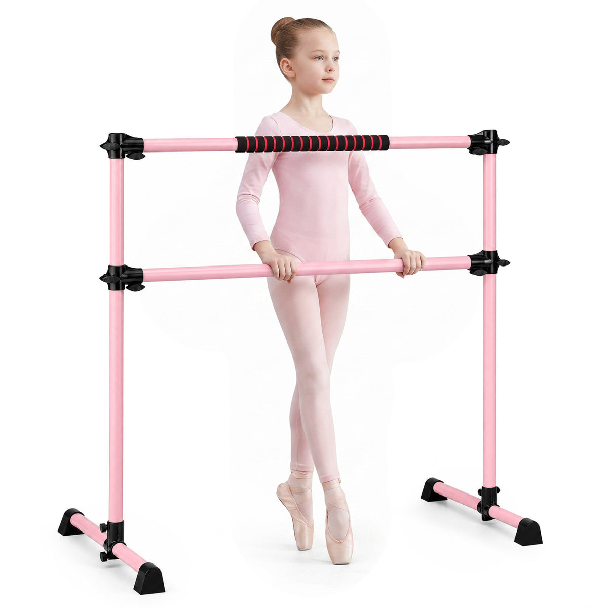 4 Feet Portable Ballet Barre with Adjustable Height - Pink, Lightweight & Stable