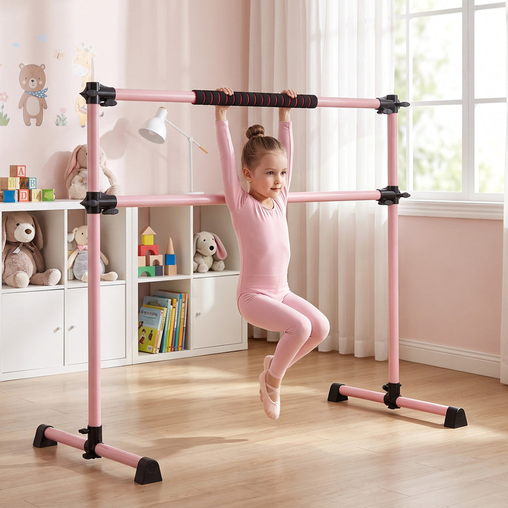 4 Feet Portable Ballet Barre with Adjustable Height - Pink, Lightweight & Stable