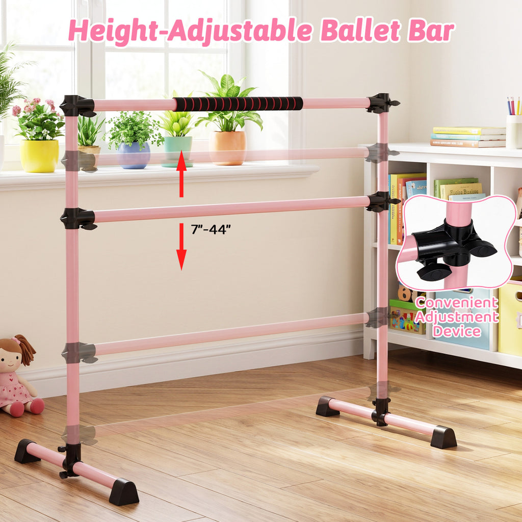4 Feet Portable Ballet Barre with Adjustable Height - Pink, Lightweight & Stable