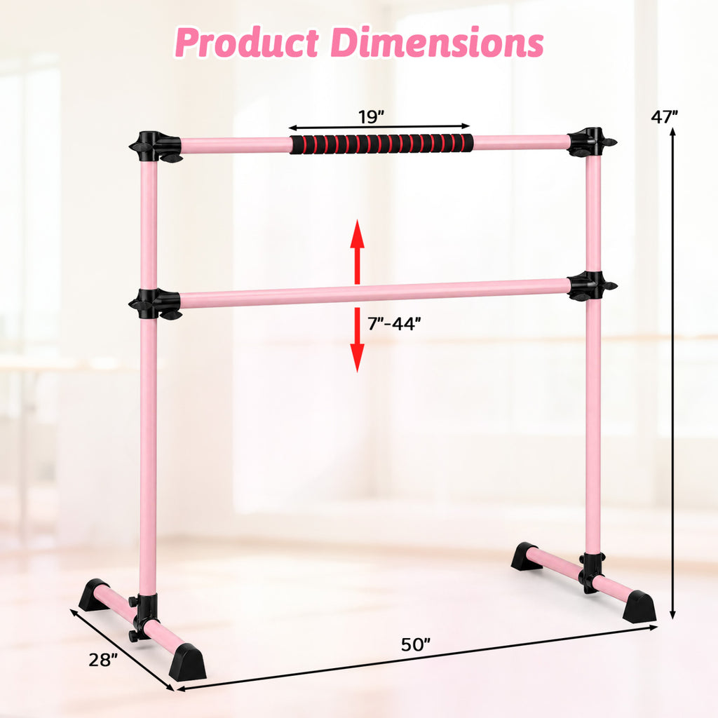 4 Feet Portable Ballet Barre with Adjustable Height - Pink, Lightweight & Stable