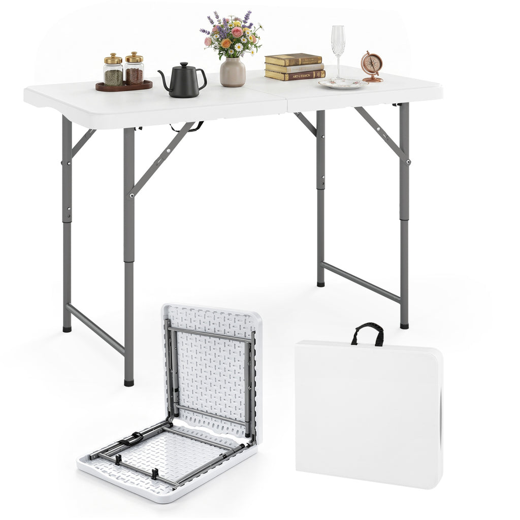 4 ft Portable Camping Table with Adjustable Height - White