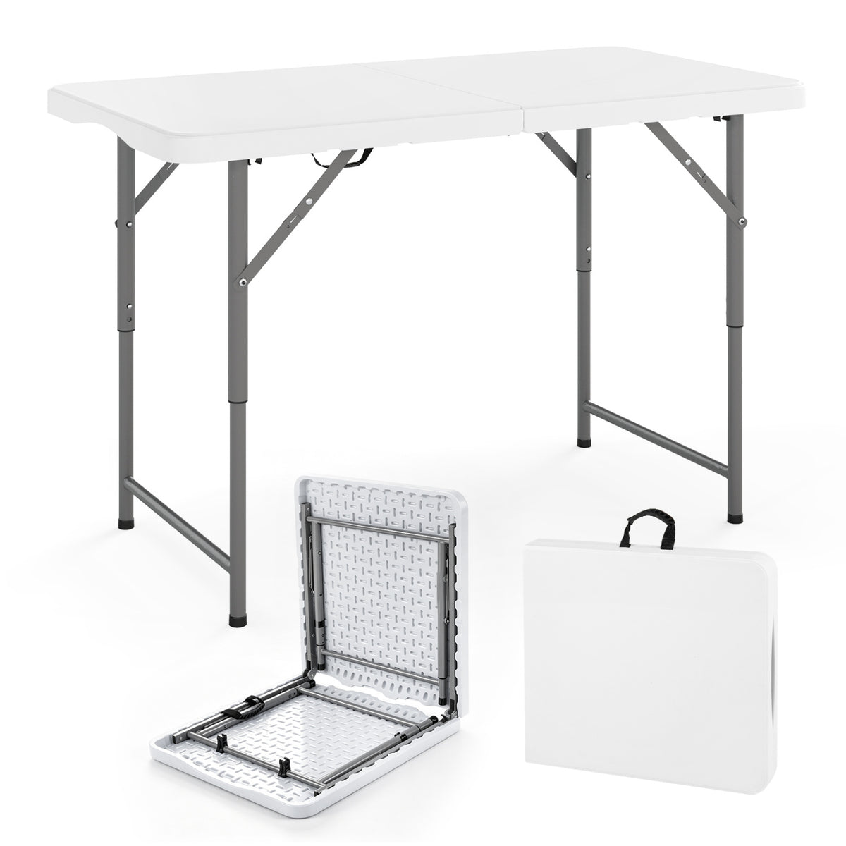 4 ft Portable Camping Table with Adjustable Height - White