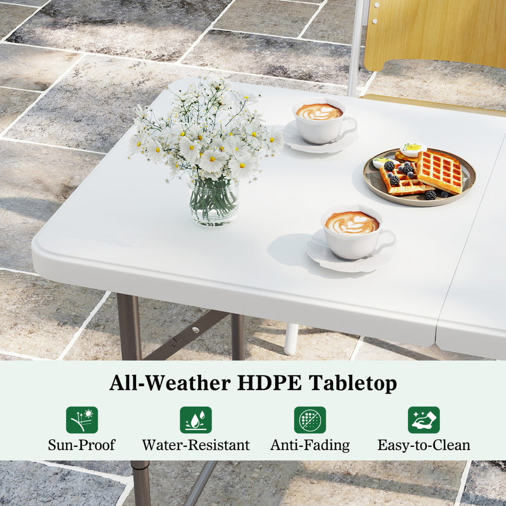 4 ft Portable Camping Table with Adjustable Height - White