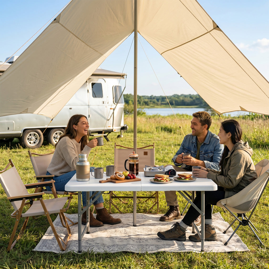 4 ft Portable Camping Table with Adjustable Height - White