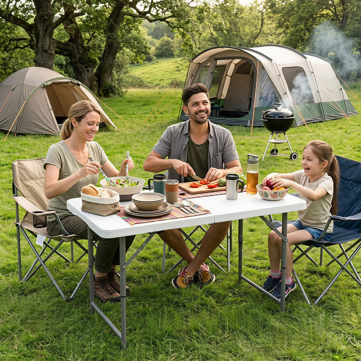 4 ft Portable Camping Table with Adjustable Height - White