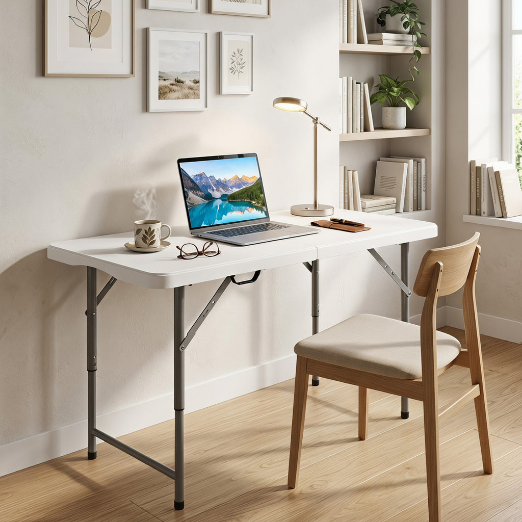4 ft Portable Camping Table with Adjustable Height - White