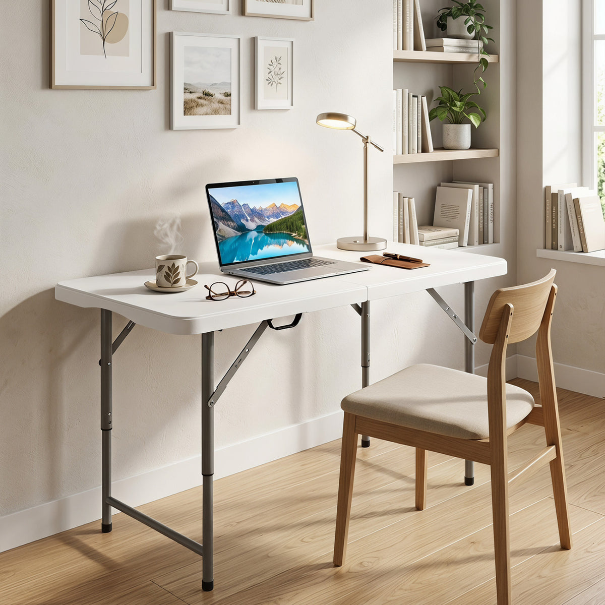 4 ft Portable Camping Table with Adjustable Height - White