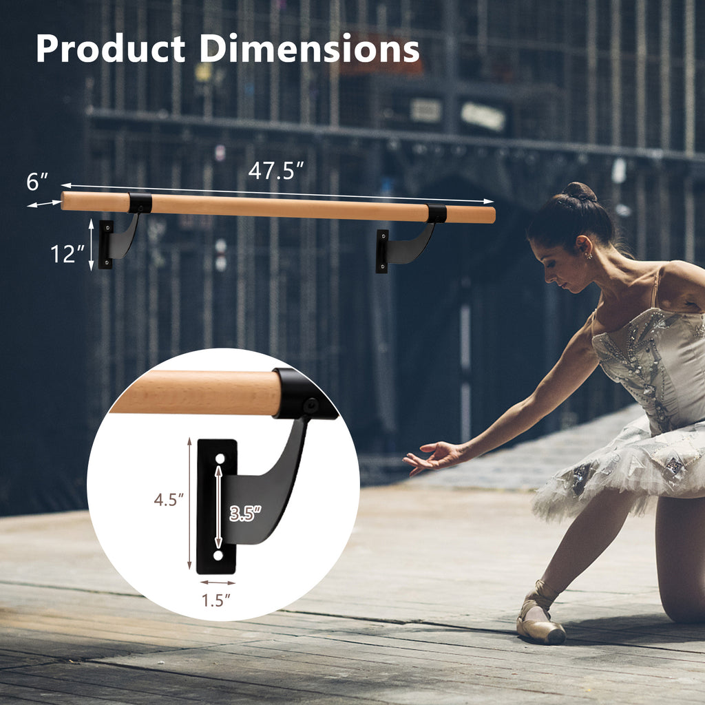 4 Feet Wall-Mounted Ballet Barre for Yoga and Dance - Black Variation