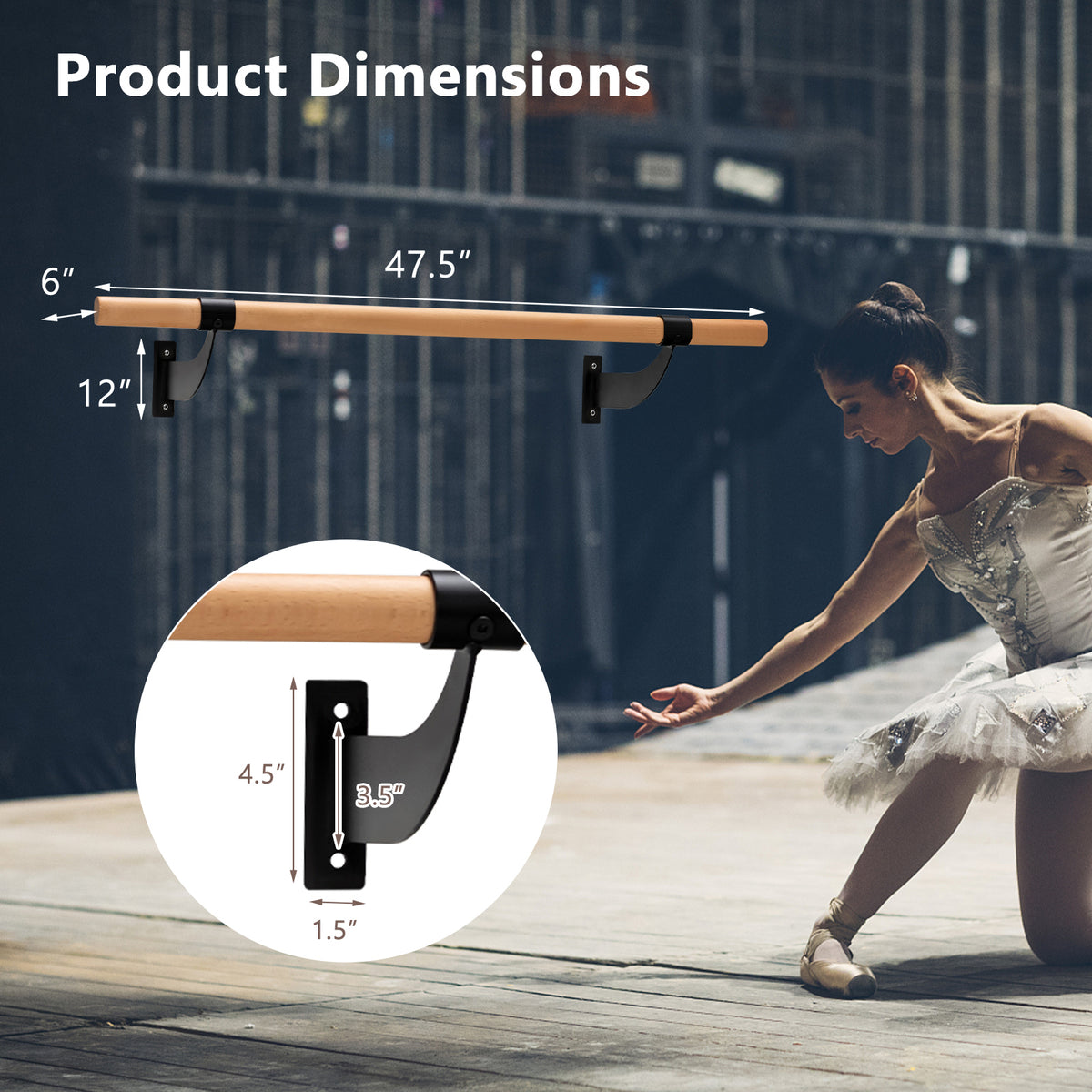 4 Feet Wall-Mounted Ballet Barre for Yoga and Dance - Black Variation