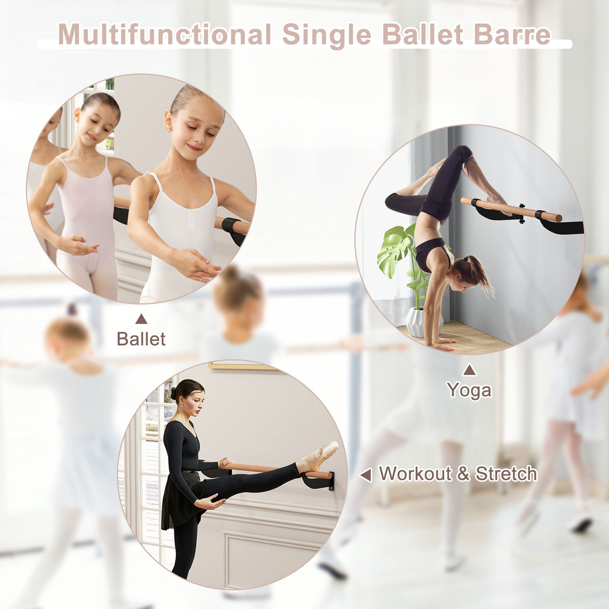 4 Feet Wall-Mounted Ballet Barre for Yoga and Dance - Black Variation