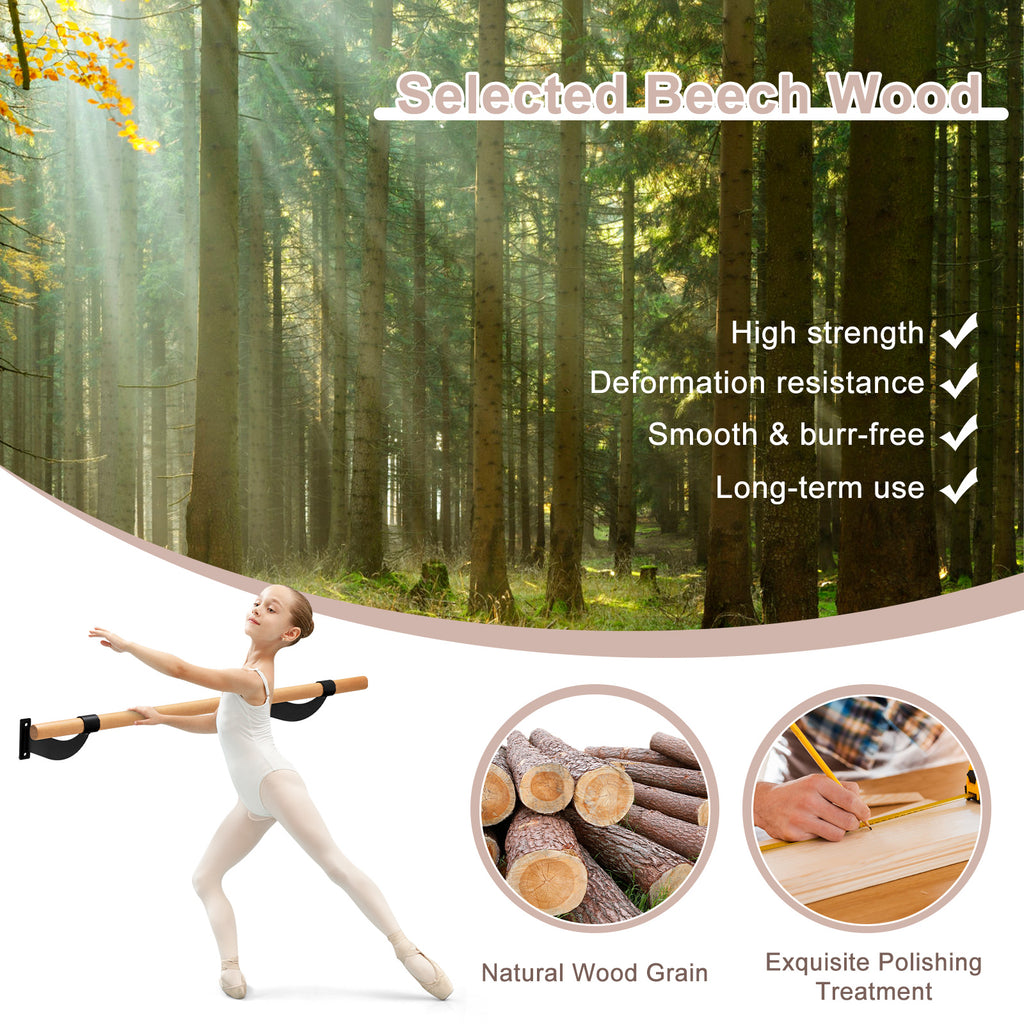 4 Feet Wall-Mounted Ballet Barre for Yoga and Dance - Black Variation