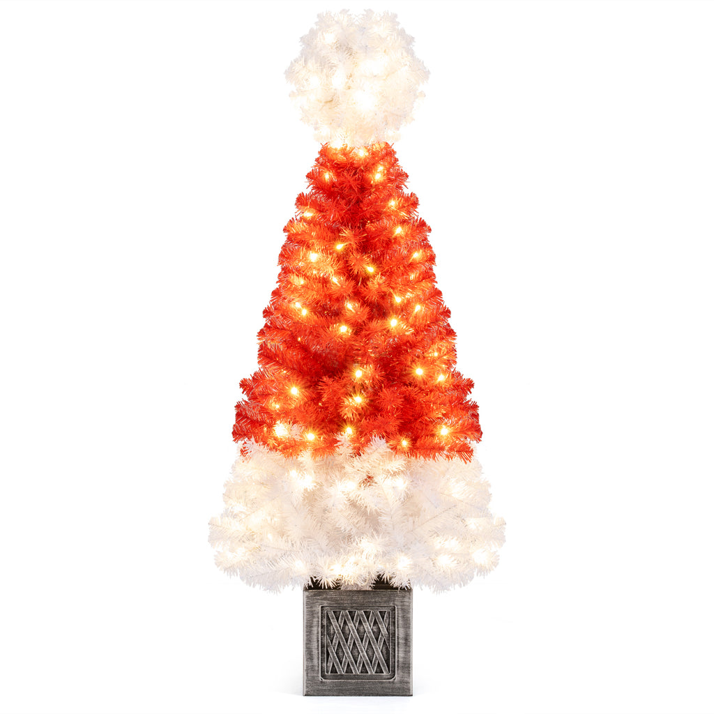 1-Piece 4 Ft Artificial Christmas Tree with LED Lights, Santa Hat Design