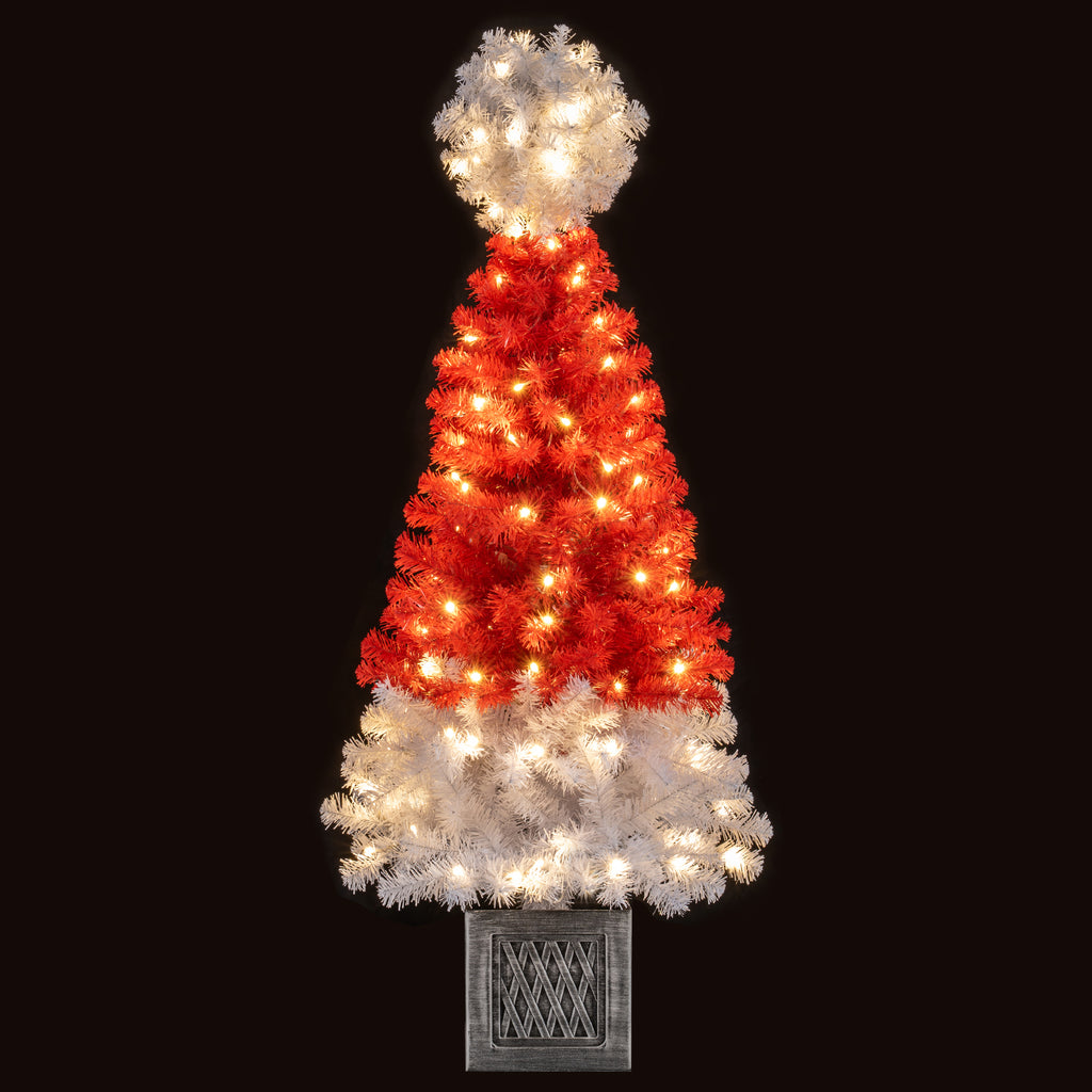 1-Piece 4 Ft Artificial Christmas Tree with LED Lights, Santa Hat Design