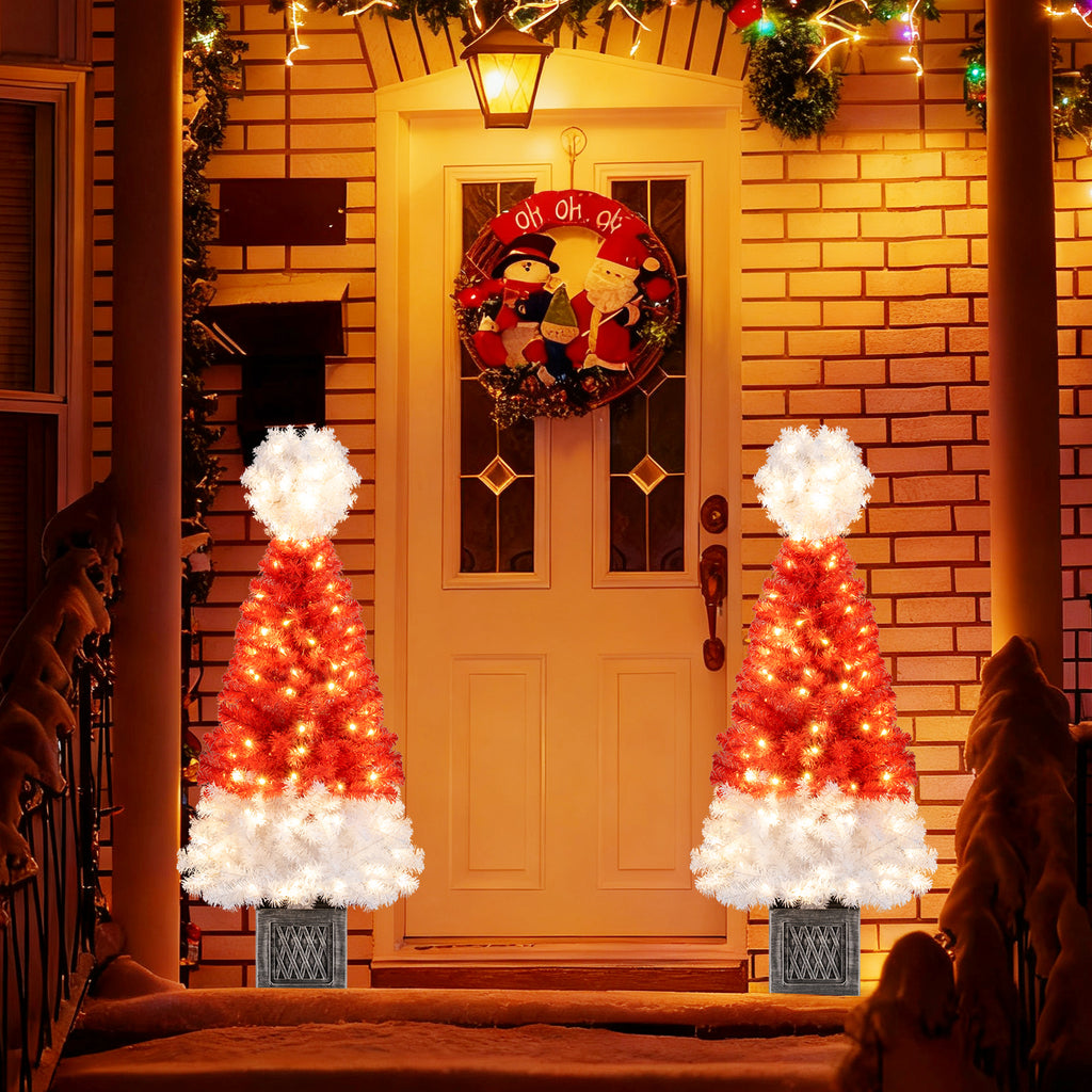 1-Piece 4 Ft Artificial Christmas Tree with LED Lights, Santa Hat Design