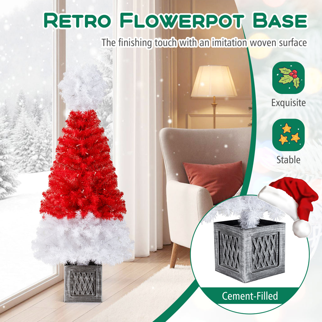 1-Piece 4 Ft Artificial Christmas Tree with LED Lights, Santa Hat Design