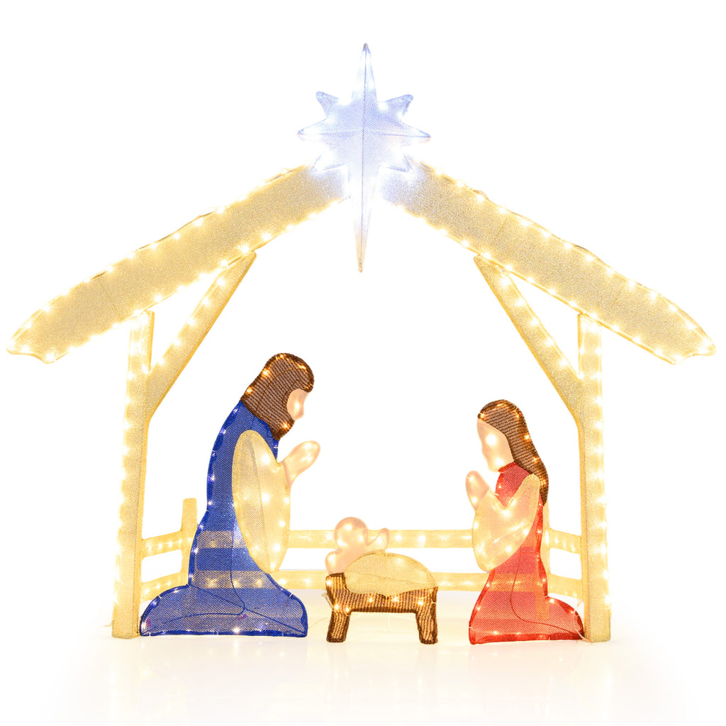 Pre-lit Christmas Nativity Scene Holy Family Set - 4 Ft Lighted Outdoor Indoor